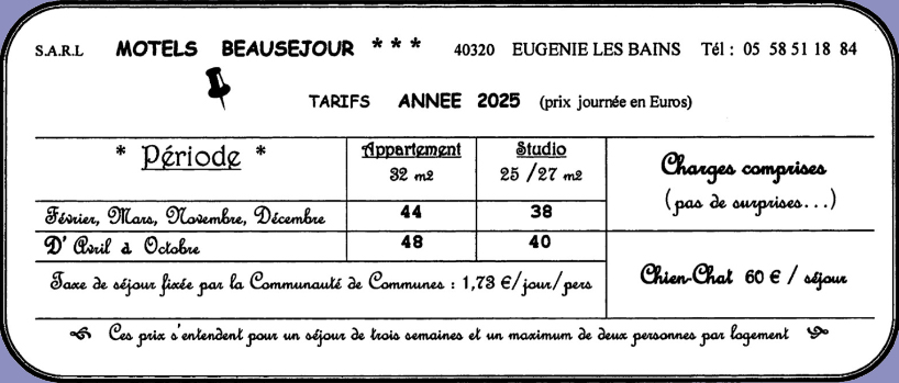 Tarifs studios et T2